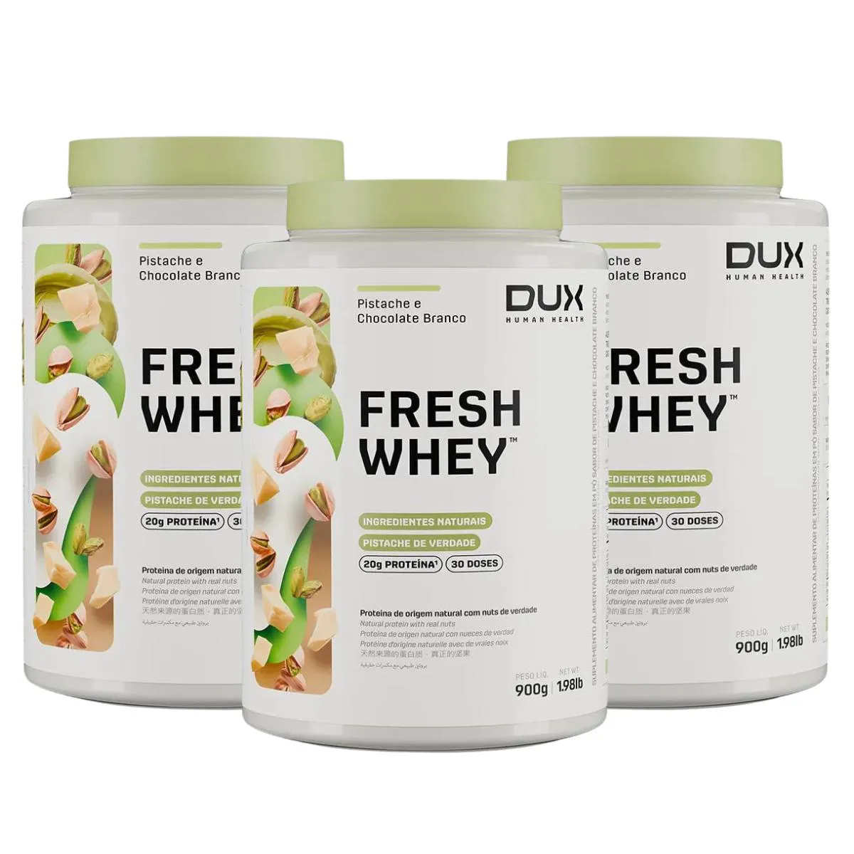 3X FRESH WHEY DUX PISTACHE E CHOCOLATE BRANCO 900G