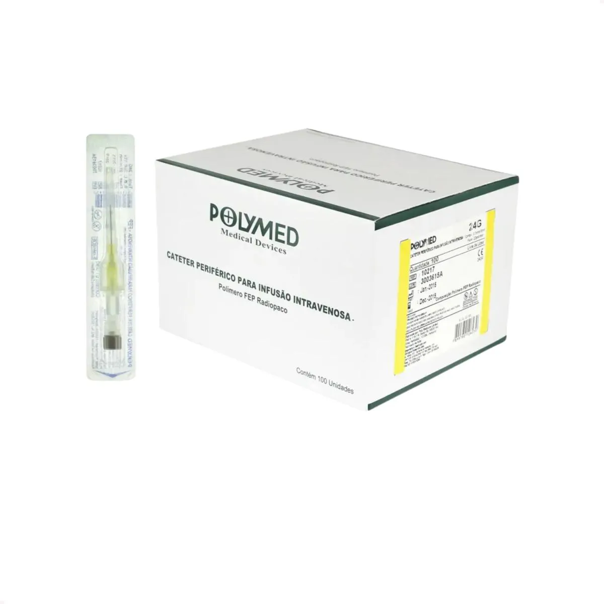 CATETER IV 24G INTRAVENOSO INFUSãO (100 UNIDADES) DA POLYMED