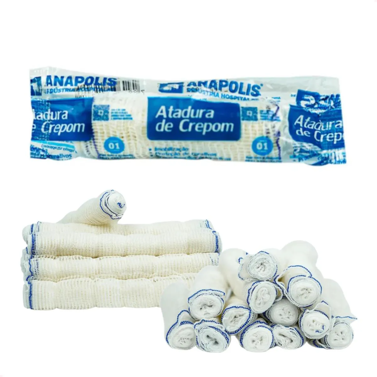 KIT COM 120 ATADURA CREPE CREPOM 13 FIOS ANáPOLIS 20CMX1,80M