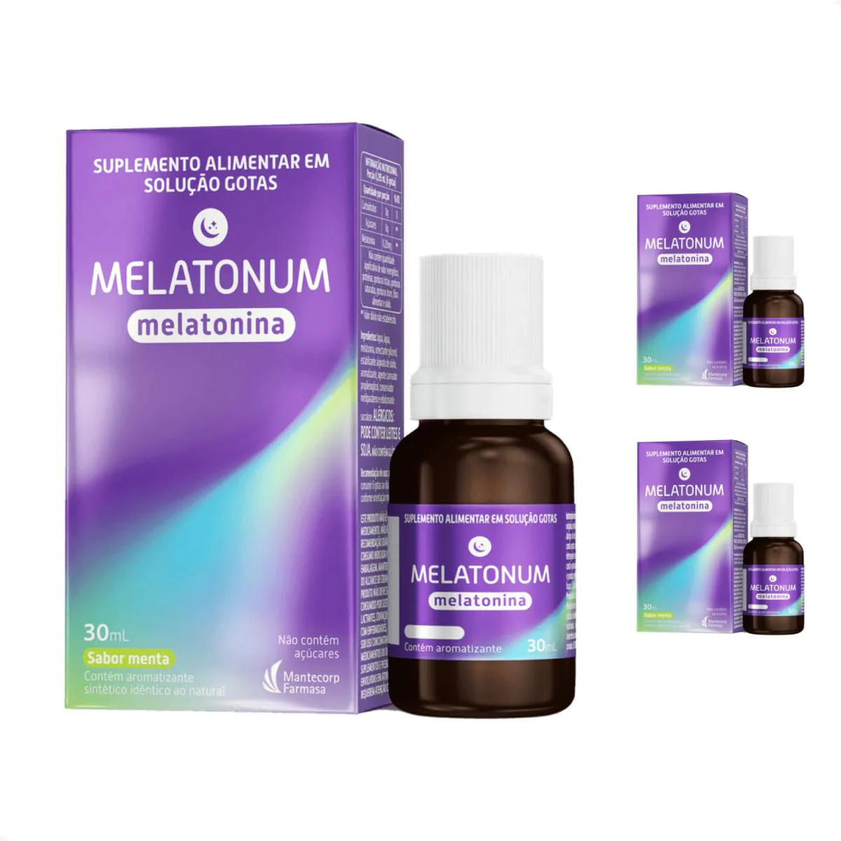 KIT COM 3 MELATONUM MELATONINA EM GOTAS 30ML COM SABOR MENTA
