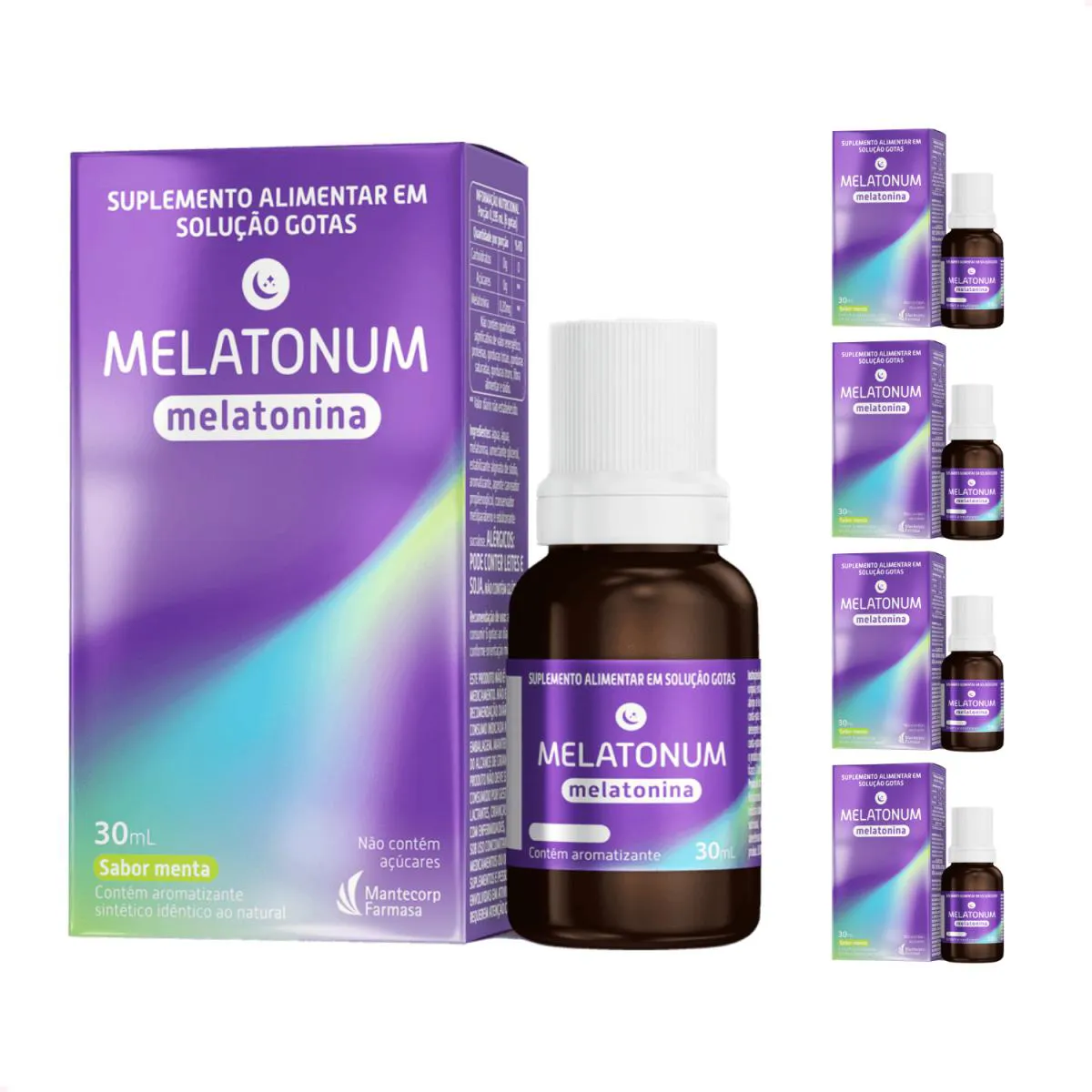 KIT COM 5 MELATONUM MELATONINA EM GOTAS 30ML COM SABOR MENTA