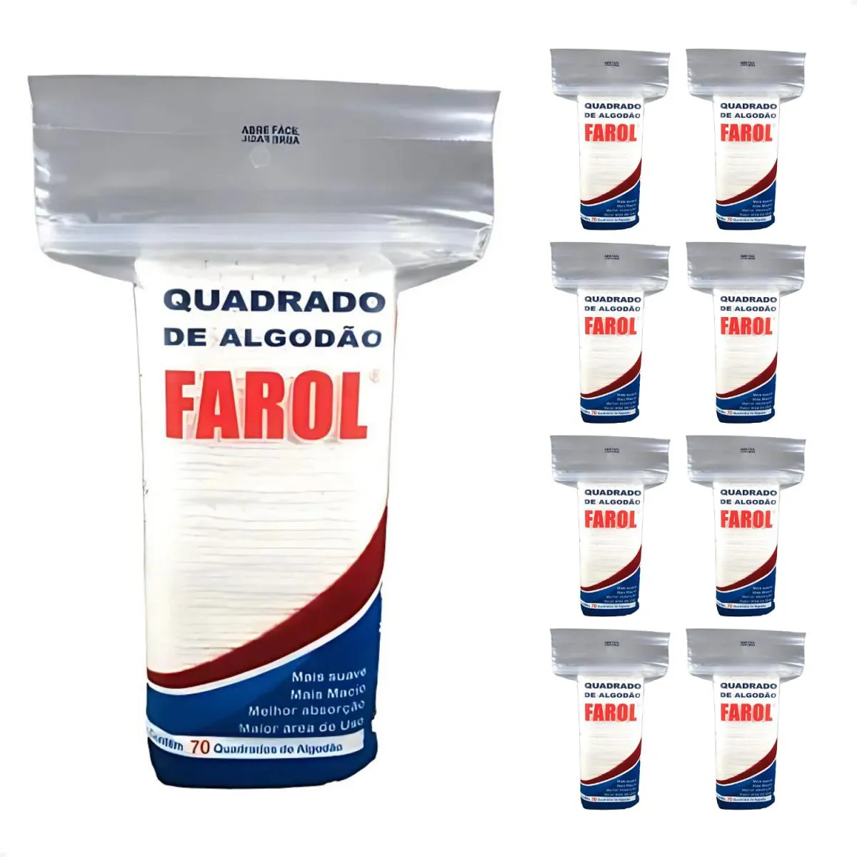 KIT COM 8 - ALGODãO HIDROFILO FAROL QUADRADO 70 UNIDADES CDA