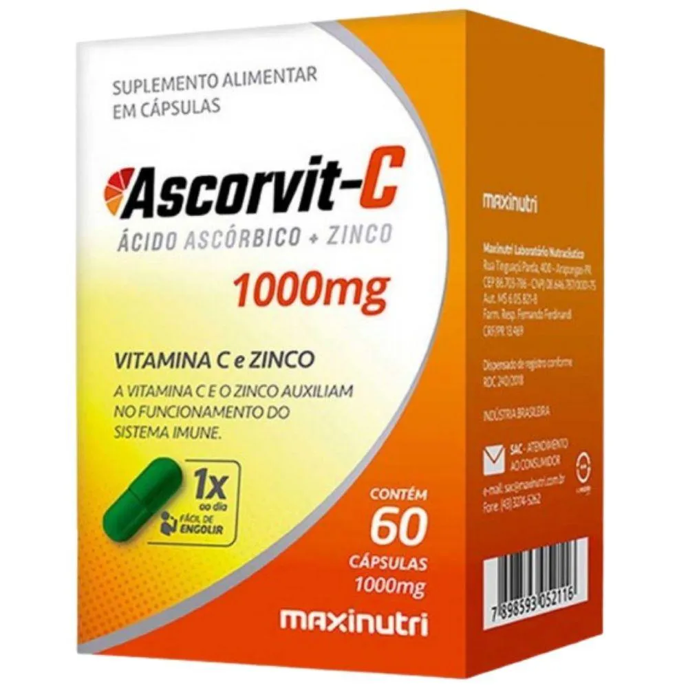 ASCORVIT-C 1000MG (VITAMINA C + ZINCO) 60 CáPSULAS - MAXINUTRI