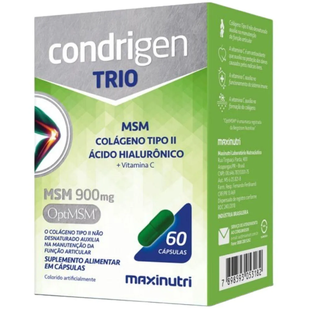 CONDRIGEN TRIO (MSM + COLáGENO TIPO 2 + ÁCIDO HIALURôNICO E VITAMINA C) 60 CáPSULAS - MAXINUTRI