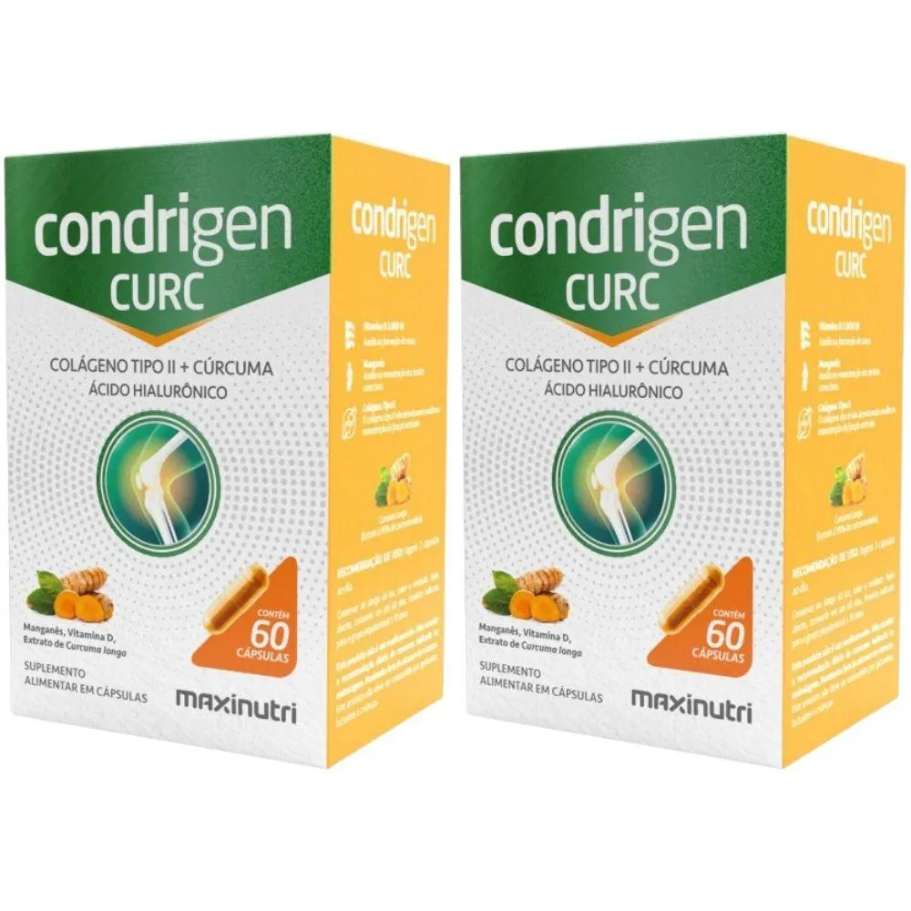 KIT 2X CONDRIGEN CURC ( COLáGENO TIPO 2 + CURCUMA + ÁCIDO HIALURôNICO) 60 CáPSULAS - MAXINUTRI