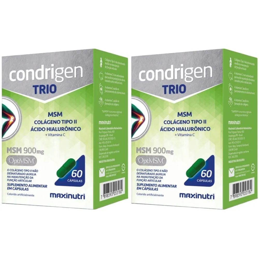 KIT 2X CONDRIGEN TRIO (MSM + COLáGENO TIPO 2 + ÁCIDO HIALURôNICO E VITAMINA C) 60 CáPSULAS - MAXINUTRI