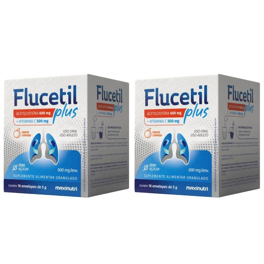 KIT 2X FLUCETIL PLUS (ACETILCISTEíNA + VITAMINA C) 16 SACHêS - MAXINUTRI