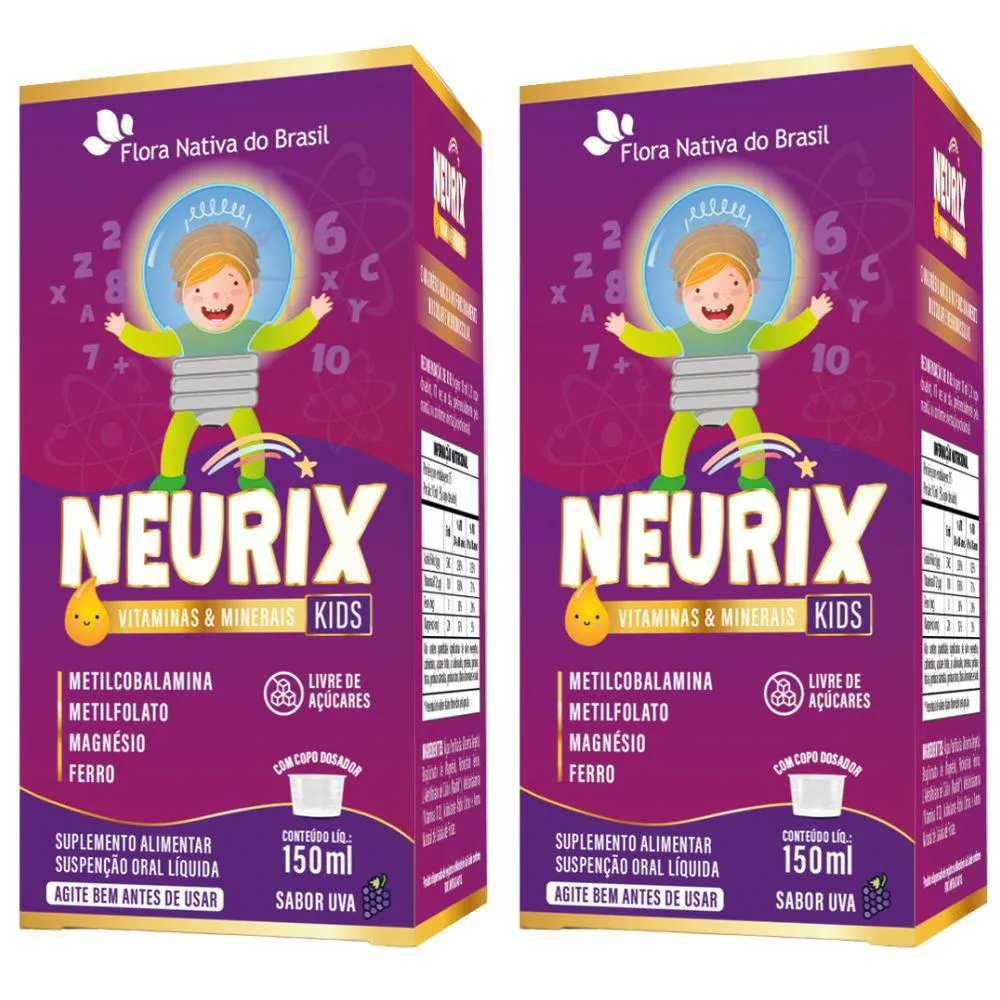 KIT 2X NEURIX (MG, FE, METILFOLATO E B12) 150ML - FLORA NATIVA UVA