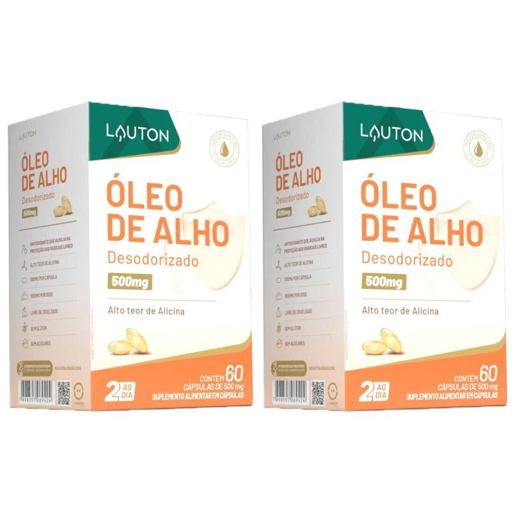 KIT 2X ÓLEO DE ALHO CRU DESODORISADO 500MG 60 CáPSULAS - LAUTON