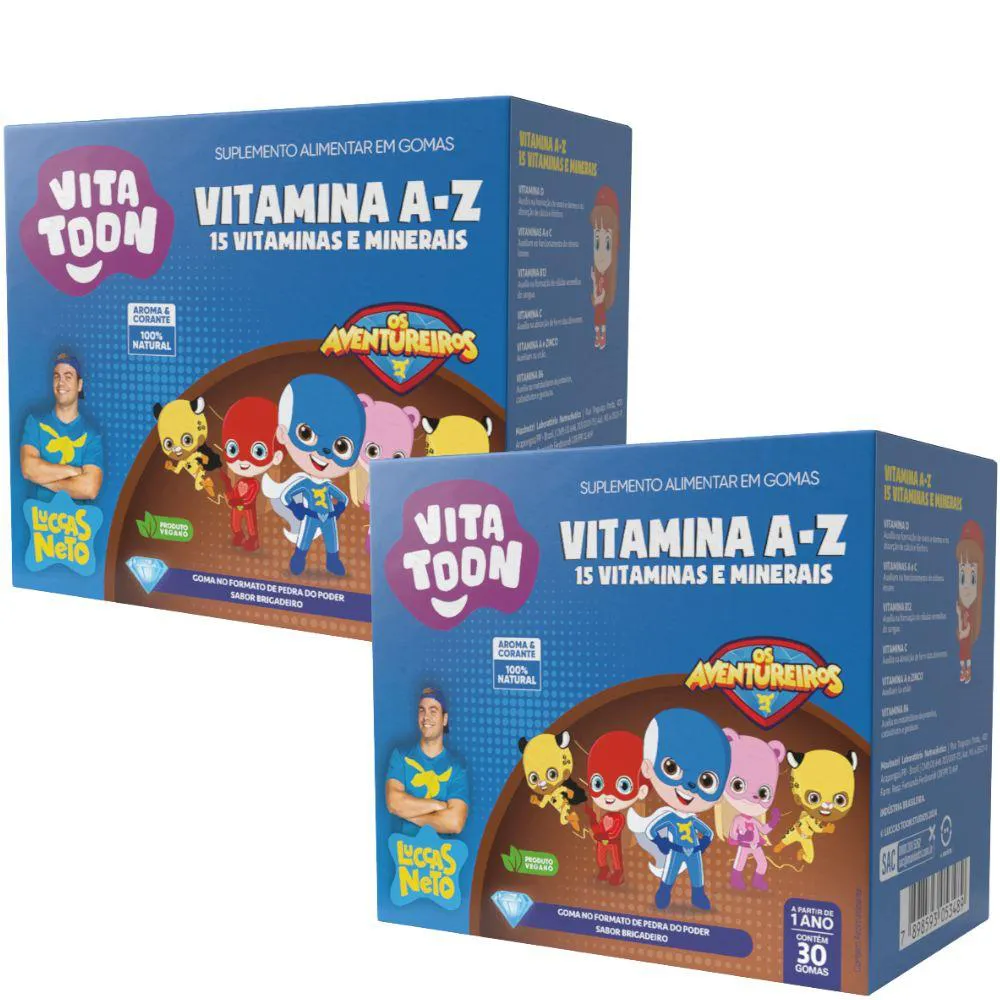 KIT 2X POLIVITAMíNICO A-Z KIDS VITATTON LUCCAS NETO 30 GOMAS - MAXINUTRI Brigadeiro
