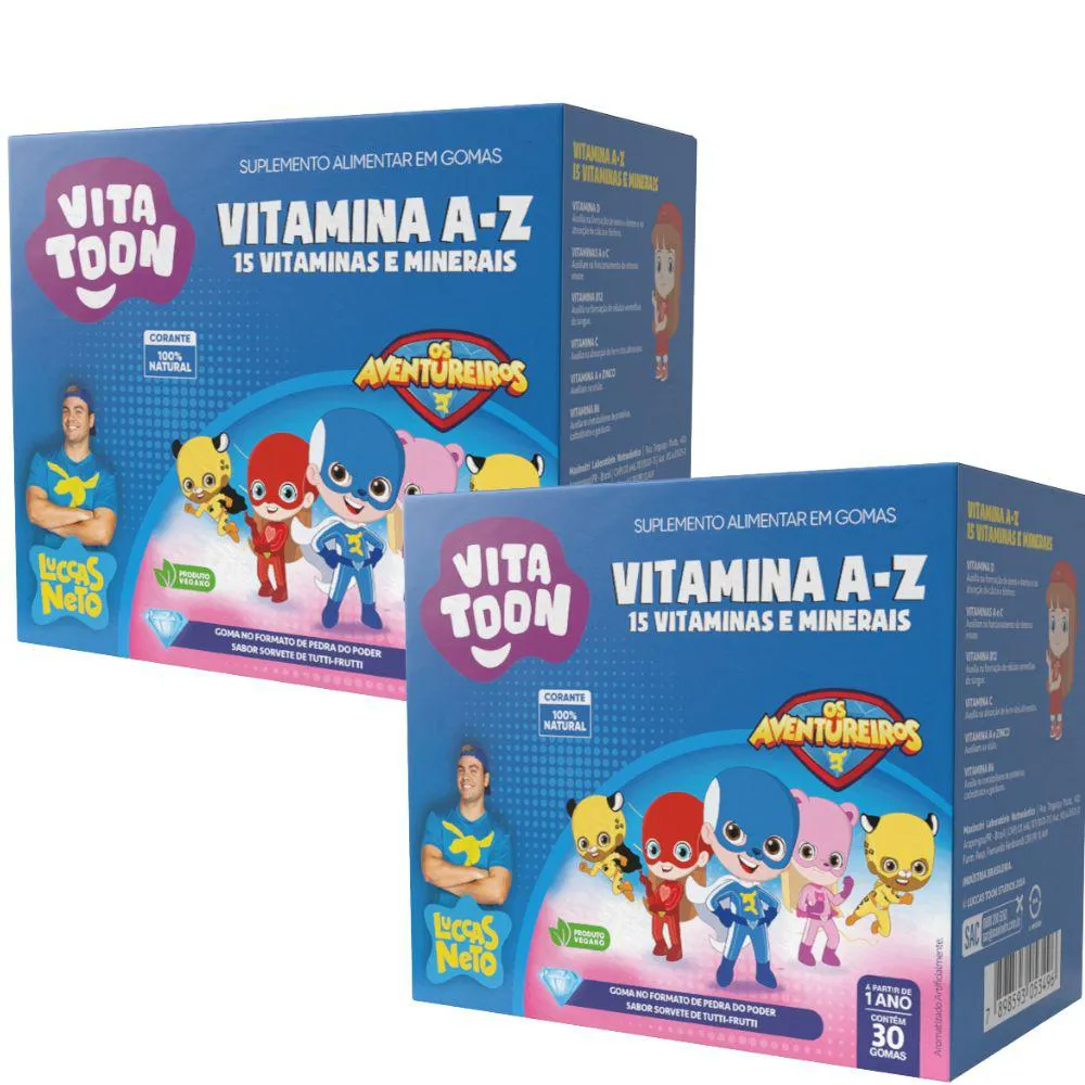KIT 2X POLIVITAMíNICO A-Z KIDS VITATTON LUCCAS NETO 30 GOMAS - MAXINUTRI Tuttifrutti