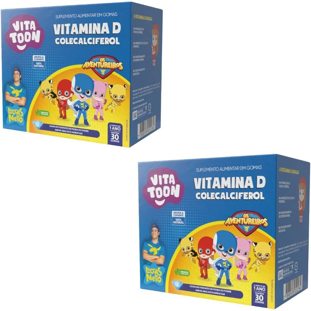 KIT 2X VITAMINA D3 KIDS VITATTON LUCCAS NETO 30 GOMAS - MAXINUTRI Abacaxi COM Maracujá