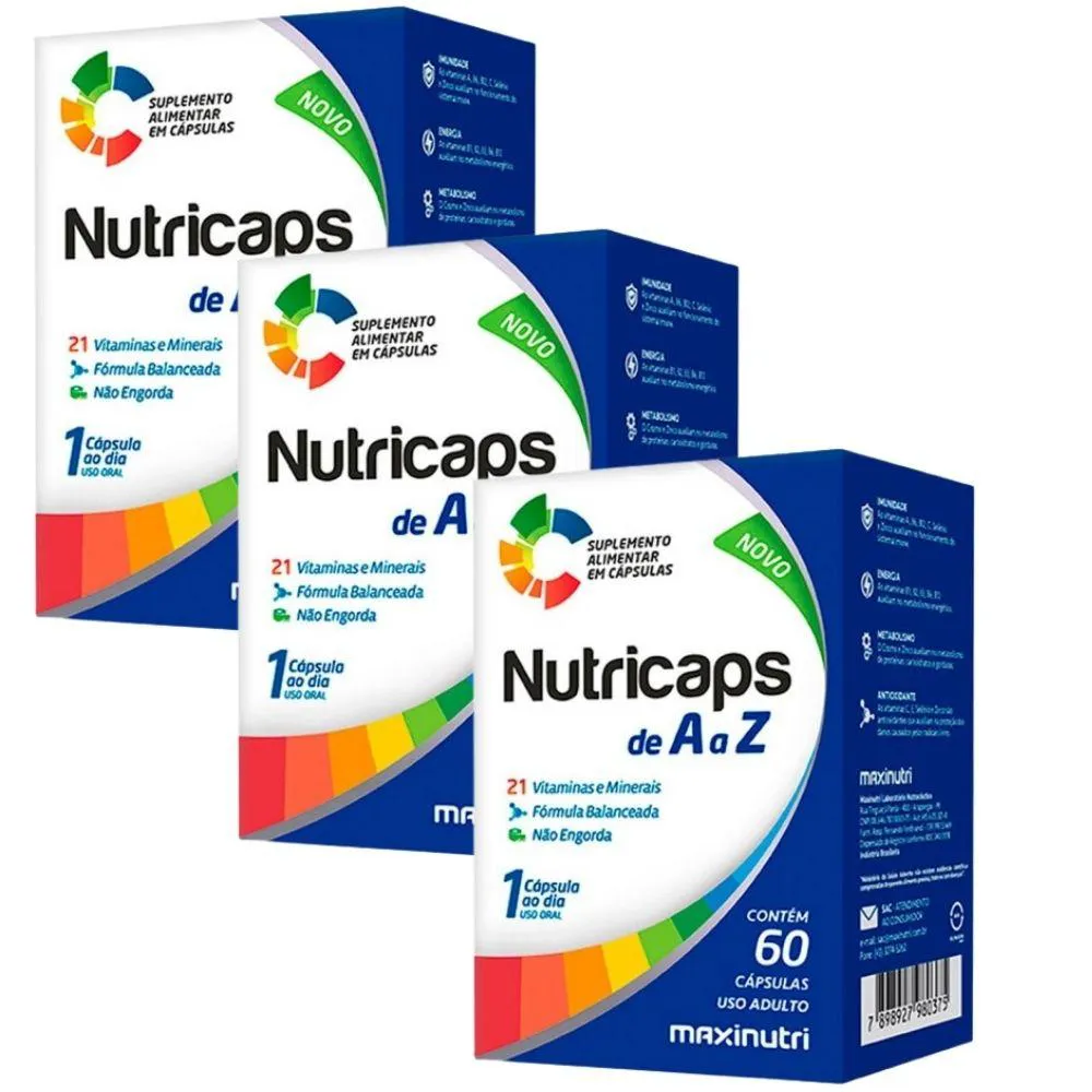 KIT 3X NUTRICAPS A-Z (POLIVITAMINICO) 60 CáPSULAS - MAXINUTRI