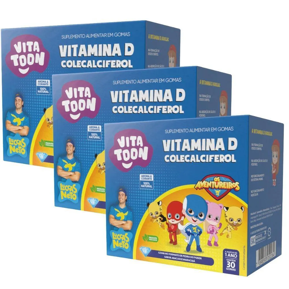 KIT 3X VITAMINA D3 KIDS VITATTON LUCCAS NETO 30 GOMAS - MAXINUTRI Abacaxi COM Maracujá