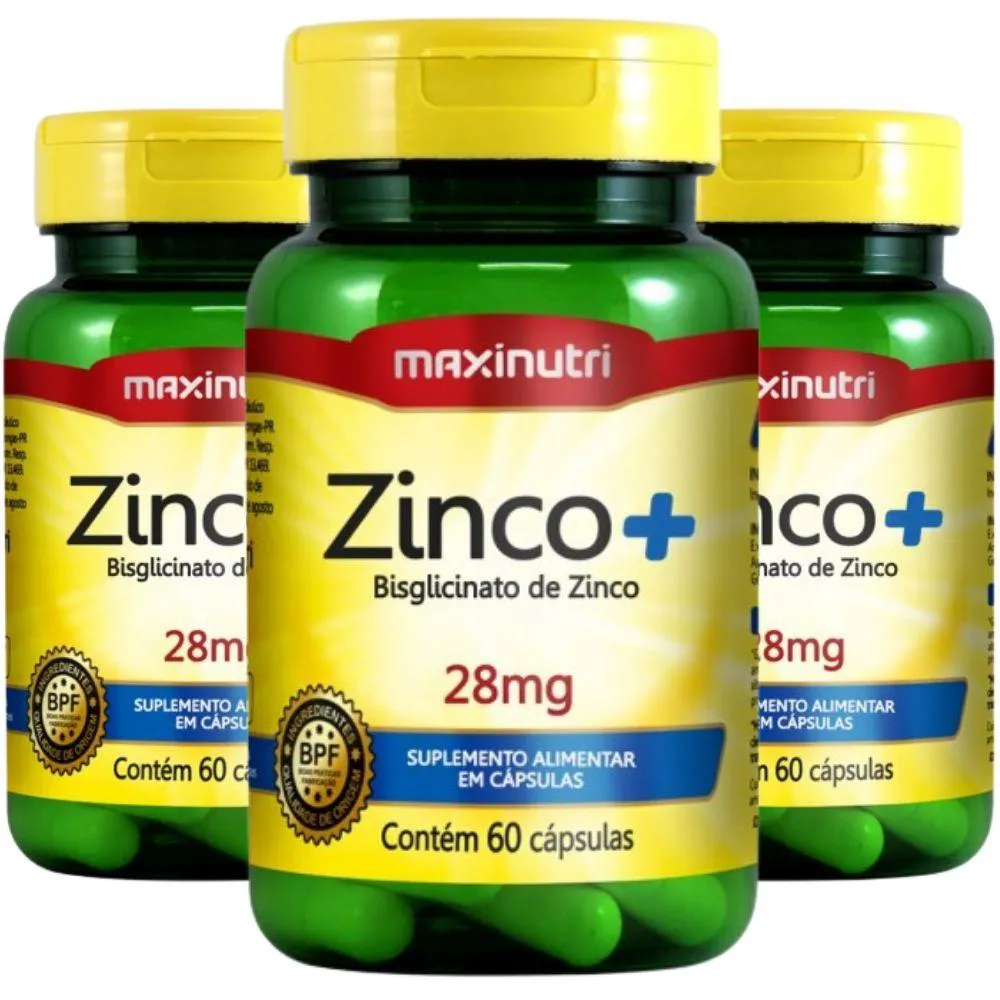 KIT 3X ZINCO+ 28MG 255% IDR 60 CáPSULAS - MAXINUTRI