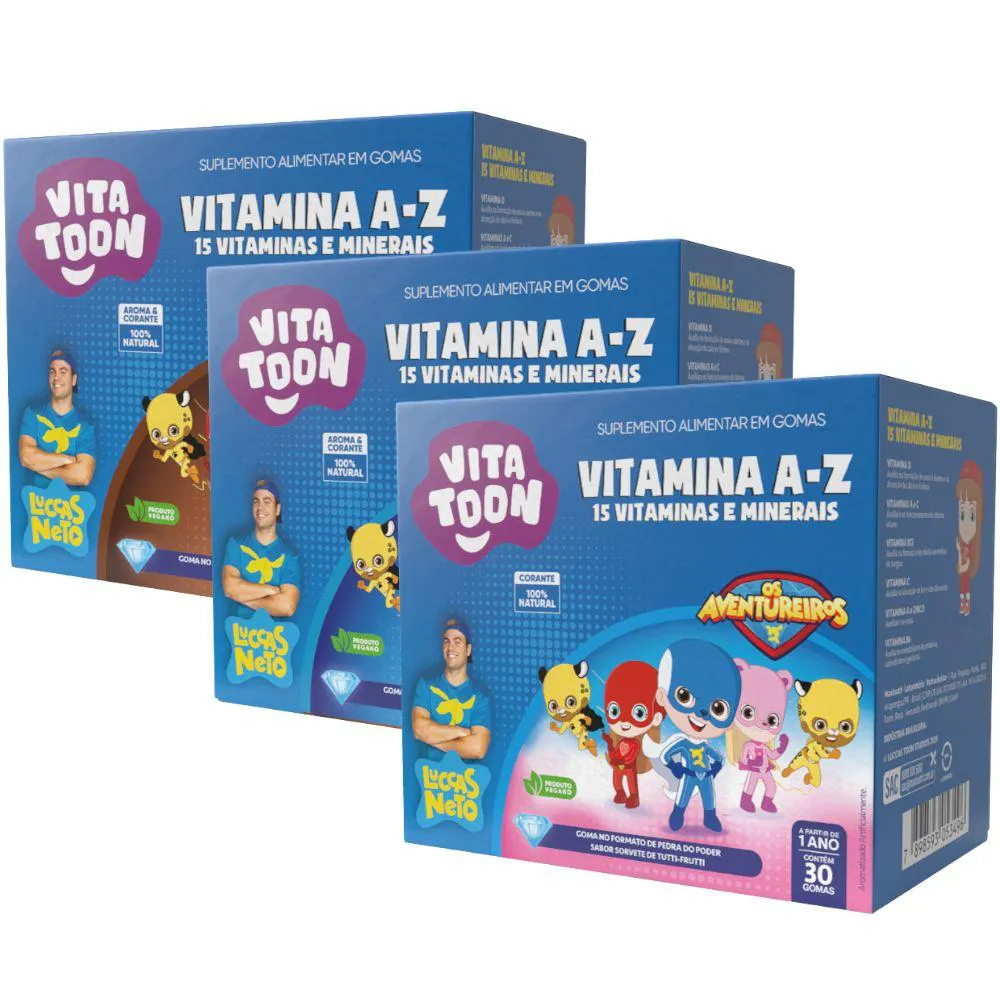 KIT POLIVITAMINICO KIDS VITA TOON (MORANGO, BRIGADEIRO E TUTTI FRUTTTI) - MAXINUTRI