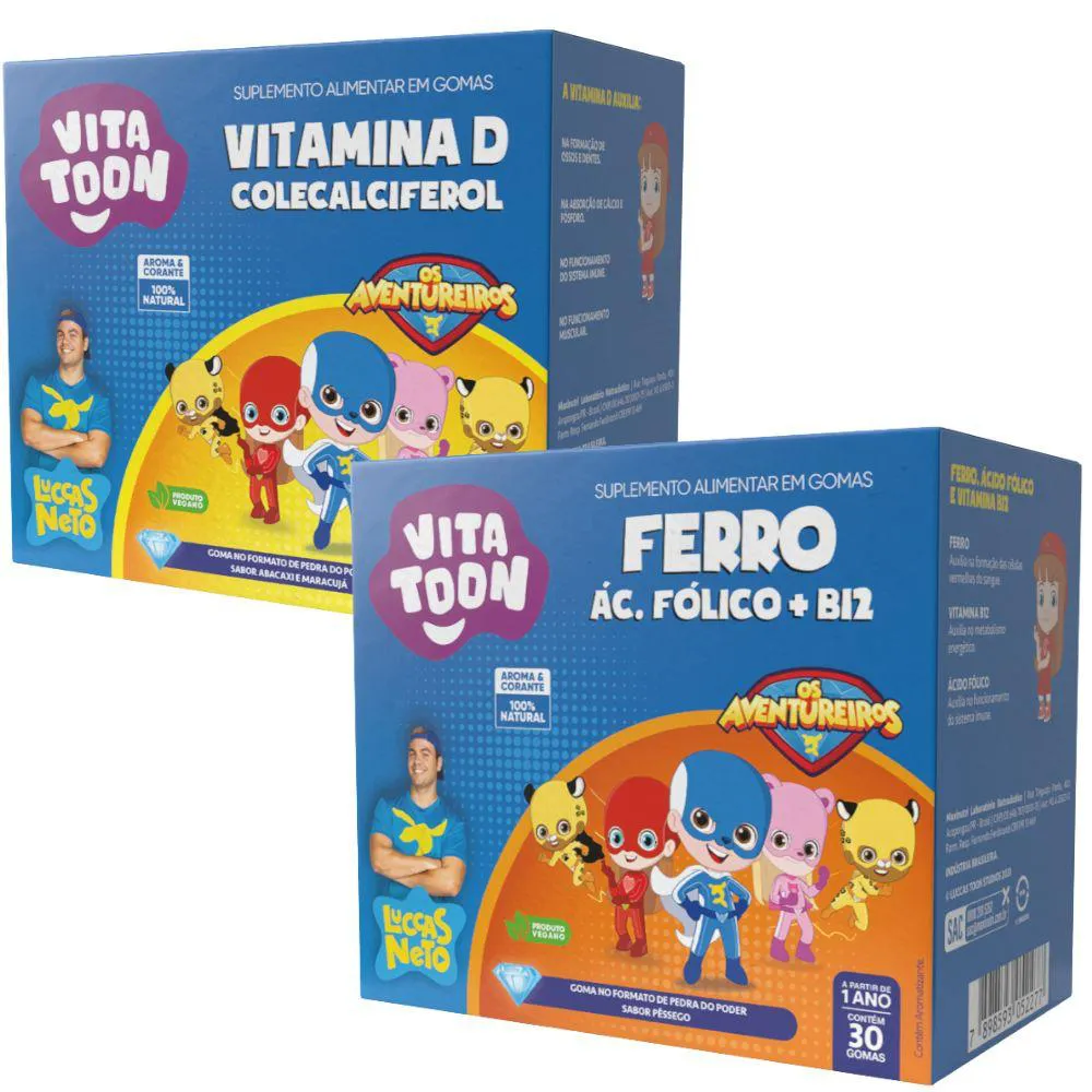 KIT VITAMINA D3 + FERRO, ÁCIDO FóLICO E B12 VITATOON 30 GOMAS - MAXINUTRI