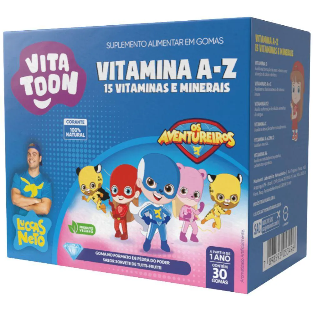 POLIVITAMíNICO A-Z KIDS VITATTON LUCCAS NETO 30 GOMAS - MAXINUTRI Tuttifrutti