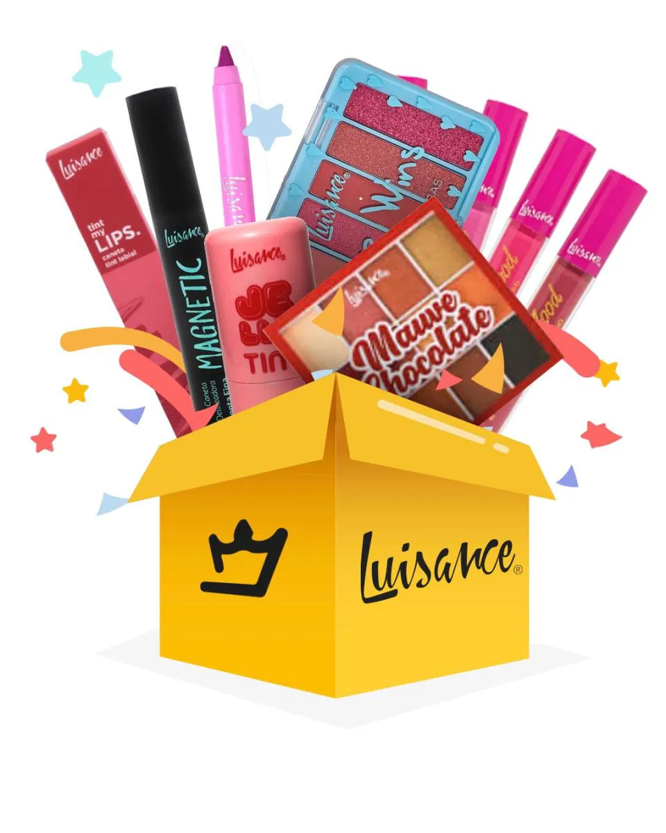 KIT MAQUIAGEM COMPLETA LUISANCE BASE, CORRETIVO, PO, PALETA DE BLUSH CONTORNO E ILUMINADOR, RIMEL