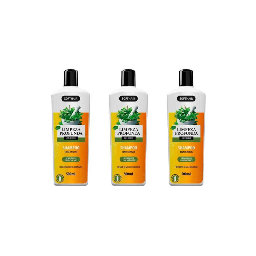 SHAMPOO SOFT HAIR 500ML LIMPEZA PROFUNDA ERVAS NAT-KIT C/3UN