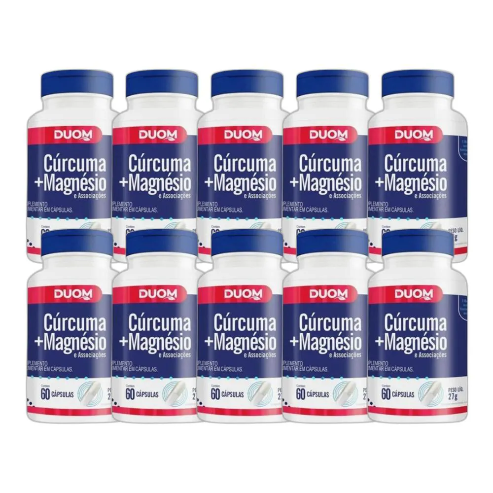 KIT 10X SUPLEMENTO ALIMENTAR CúRCUMA + MAGNéSIO 60 CPS DUOM