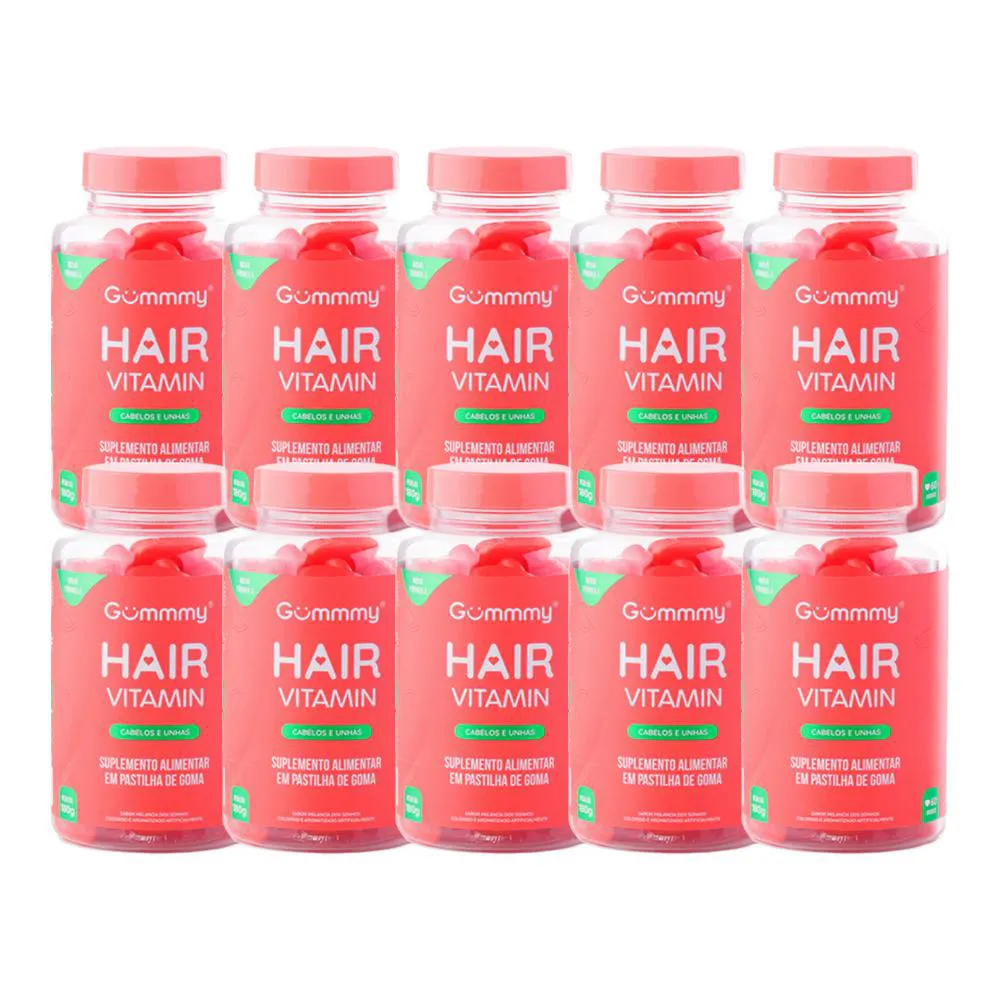 KIT 10X VITAMINA HAIR CABELOS E UNHAS 30 U MELANCIA - GUMMMY