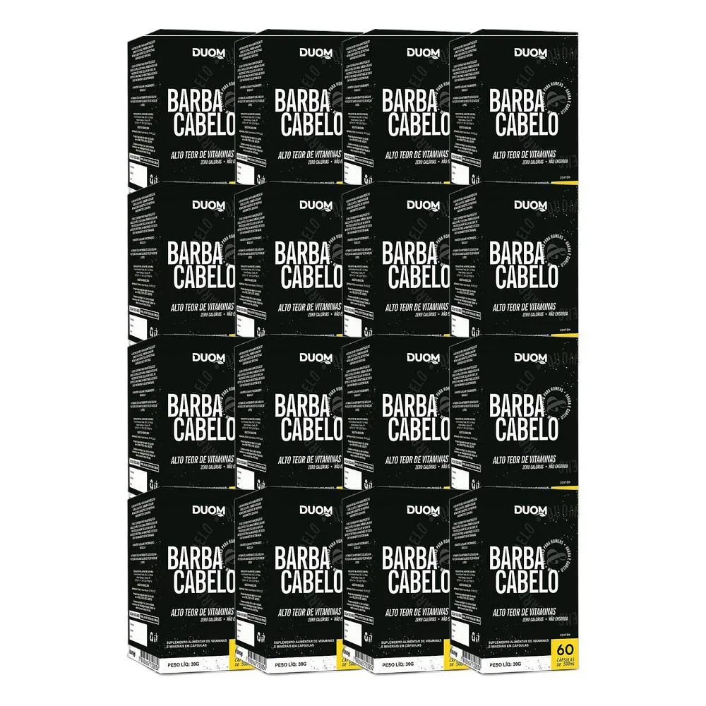 KIT 16X SUPLEMENTO ALIMENTAR BARBA E CABELO 60 CPS - DUOM