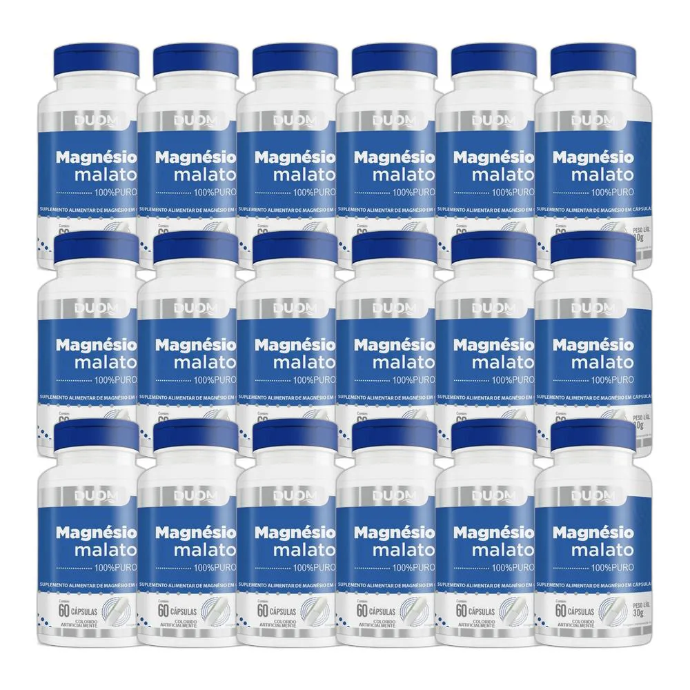 KIT 18X SUPLEMENTO ALIMENTAR MAGNéSIO MALATO 60 CPS - DUOM