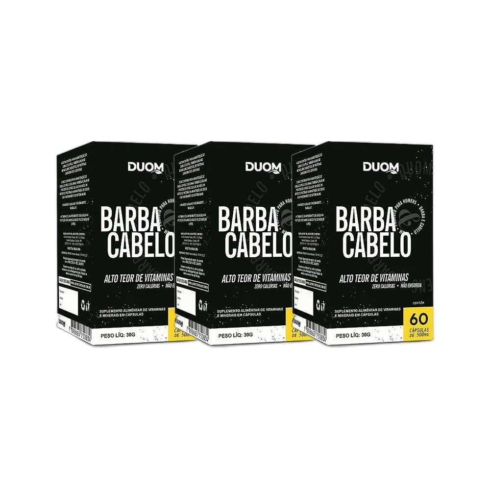 KIT 3X SUPLEMENTO ALIMENTAR BARBA E CABELO 60 CPS - DUOM