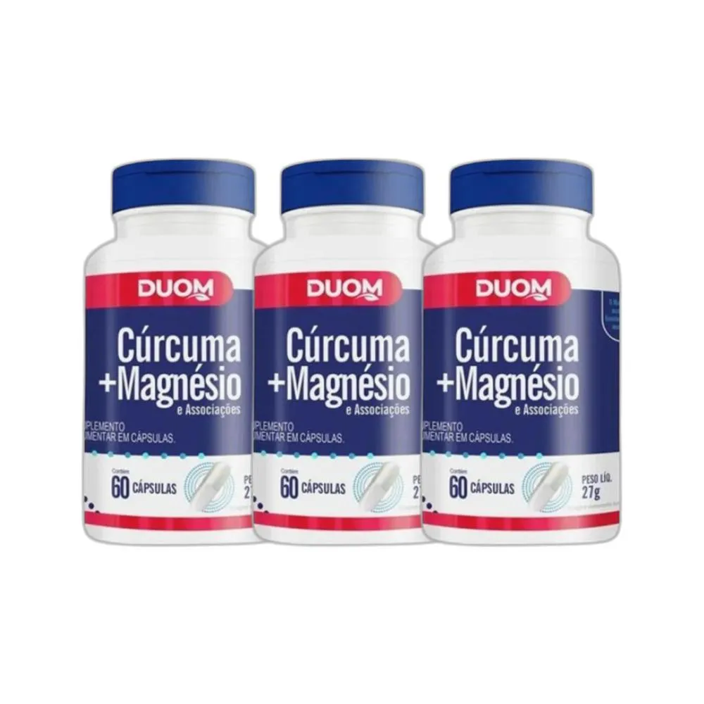 KIT 3X SUPLEMENTO ALIMENTAR CúRCUMA + MAGNéSIO 60 CPS DUOM