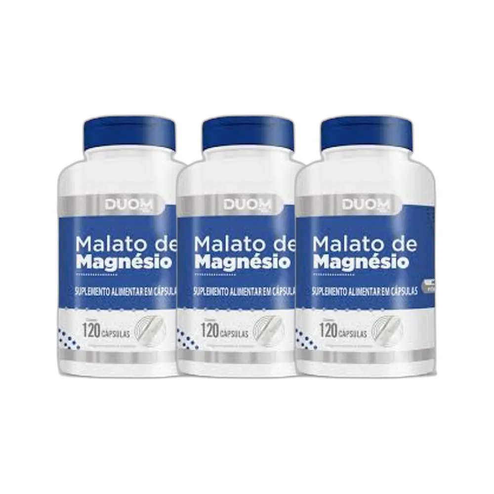 KIT 3X SUPLEMENTO ALIMENTAR MAGNéSIO MALATO 120 CPS - DUOM