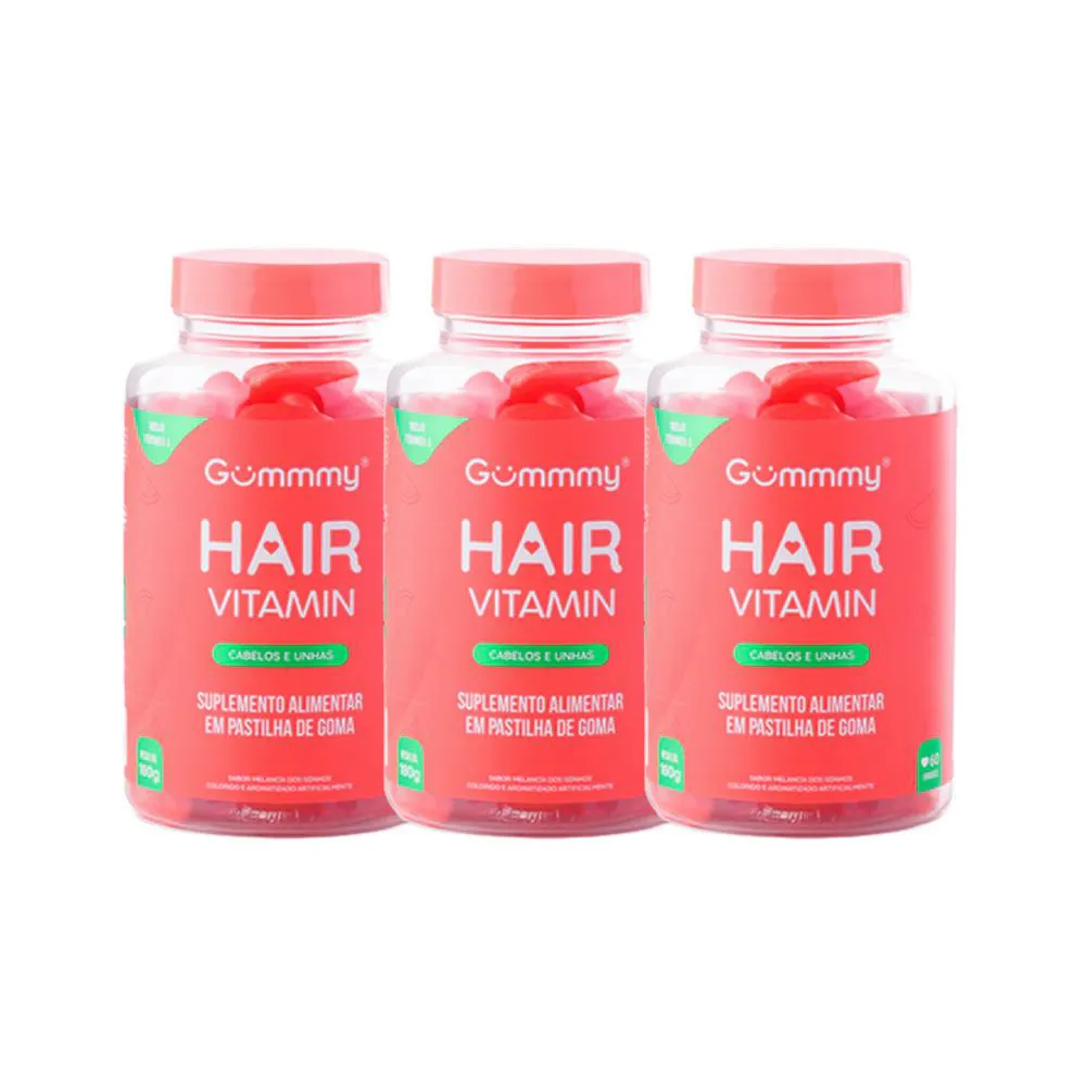 KIT 3X VITAMINA HAIR CABELOS E UNHAS 30 U MELANCIA - GUMMMY