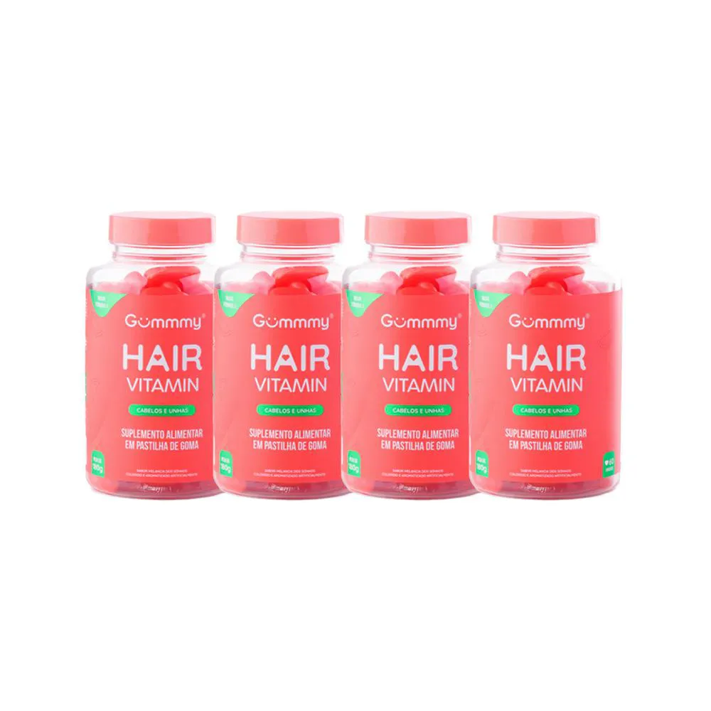 KIT 4X VITAMINA HAIR CABELOS E UNHAS 30 U MELANCIA - GUMMMY