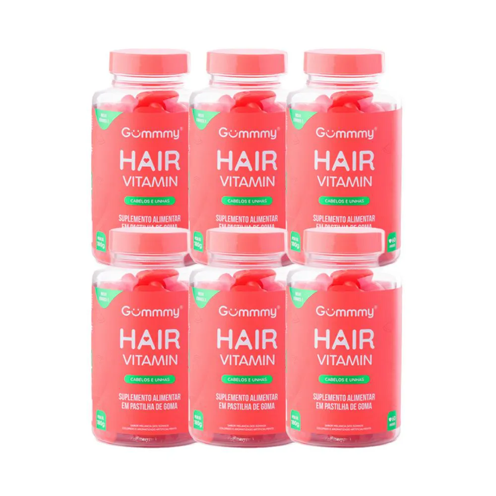 KIT 6X VITAMINA HAIR CABELOS E UNHAS 30 U MELANCIA - GUMMMY