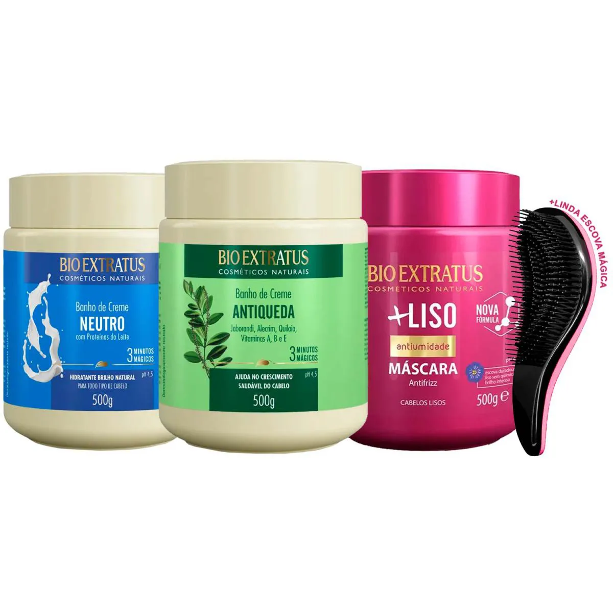 KIT MáSCARA BIO EXTRATUS LEITE JABORANDI +LISO 500G +ESCOVA