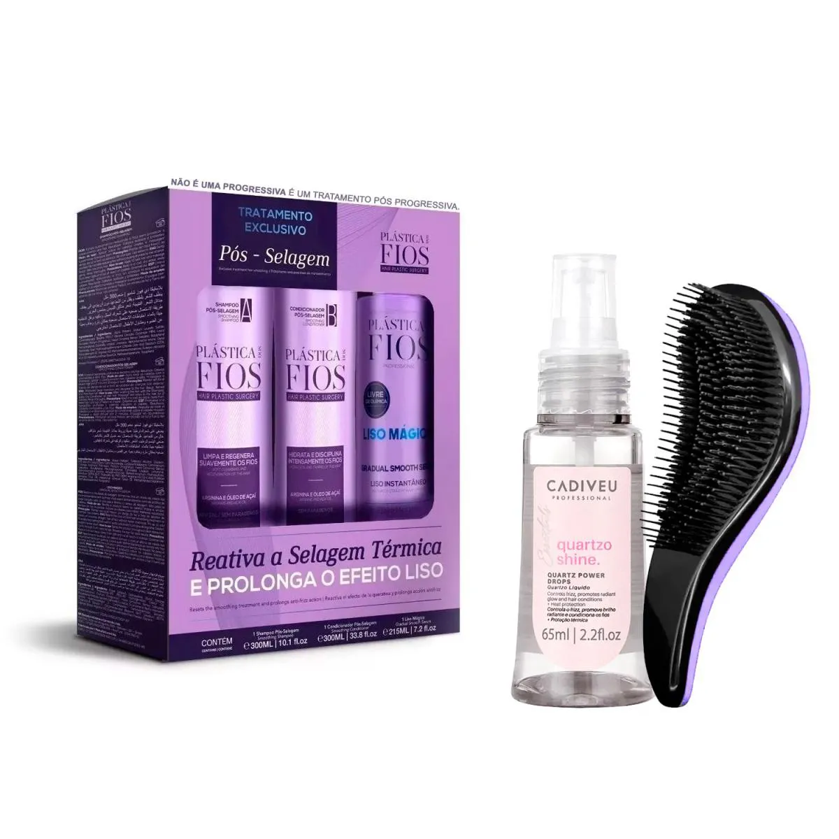 KIT PóS SELAGEM CADIVEU + REPARADOR QUARTZO SHINE +ESCOVA