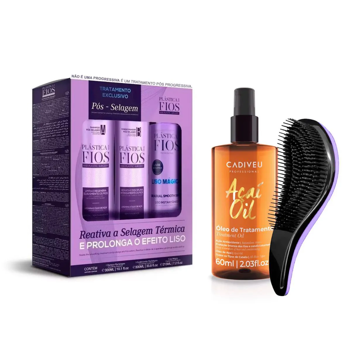 KIT PóS SELAGEM CADIVEU +TRATAMENTO AçAI OIL 60ML +ESCOVA