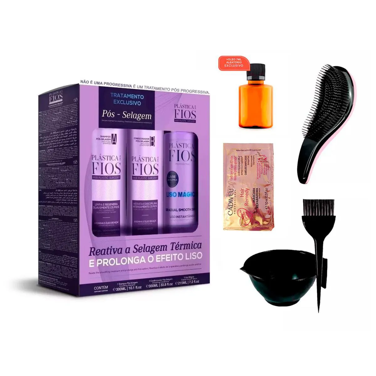 KIT PóS SELAGEM CADIVEU 300ML +CUMBUCA/ESCOVA/ÓLEO/SACHê