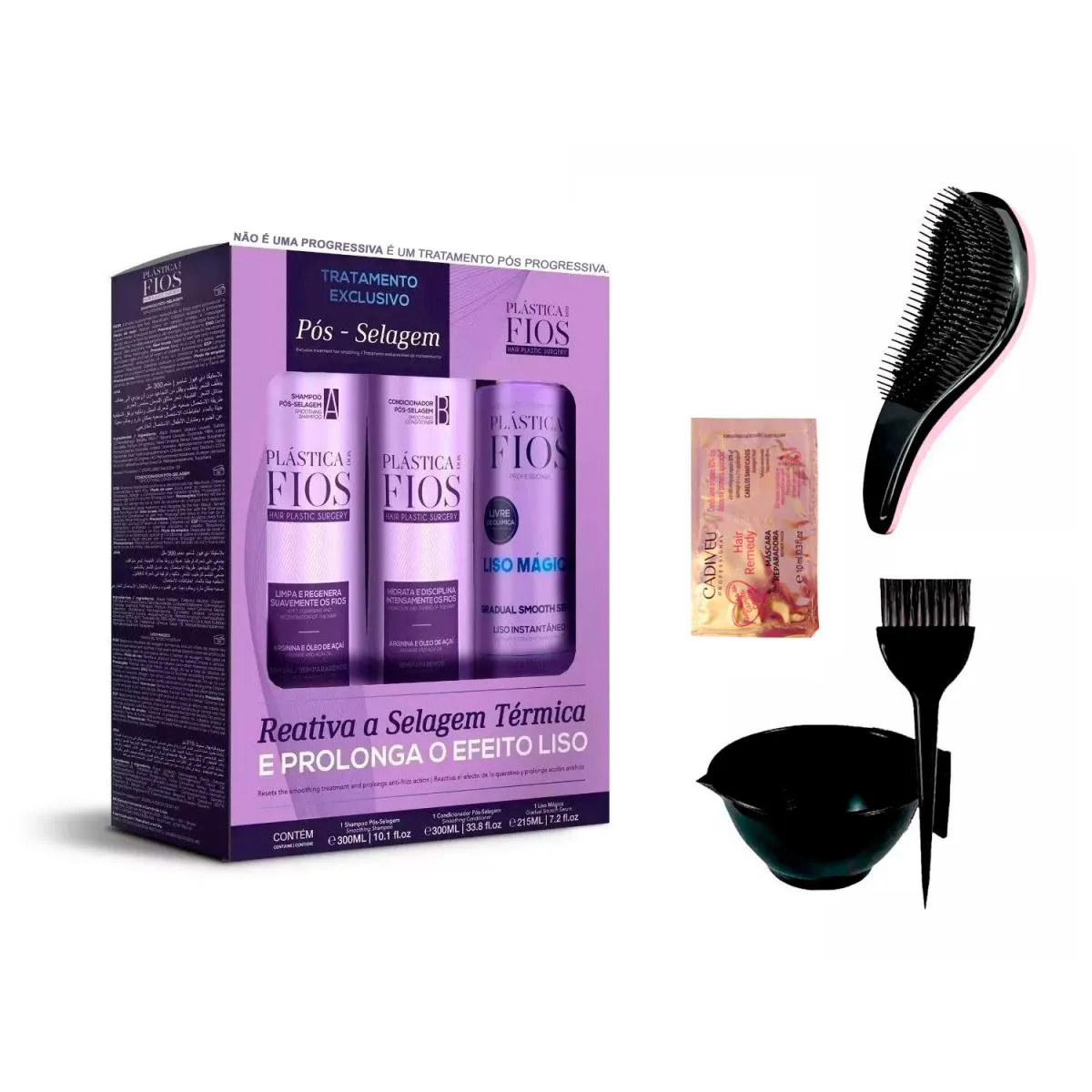 KIT PROLONGADOR DO LISO CADIVEU 300ML +CUMBUCA/ESCOVA/SACHê