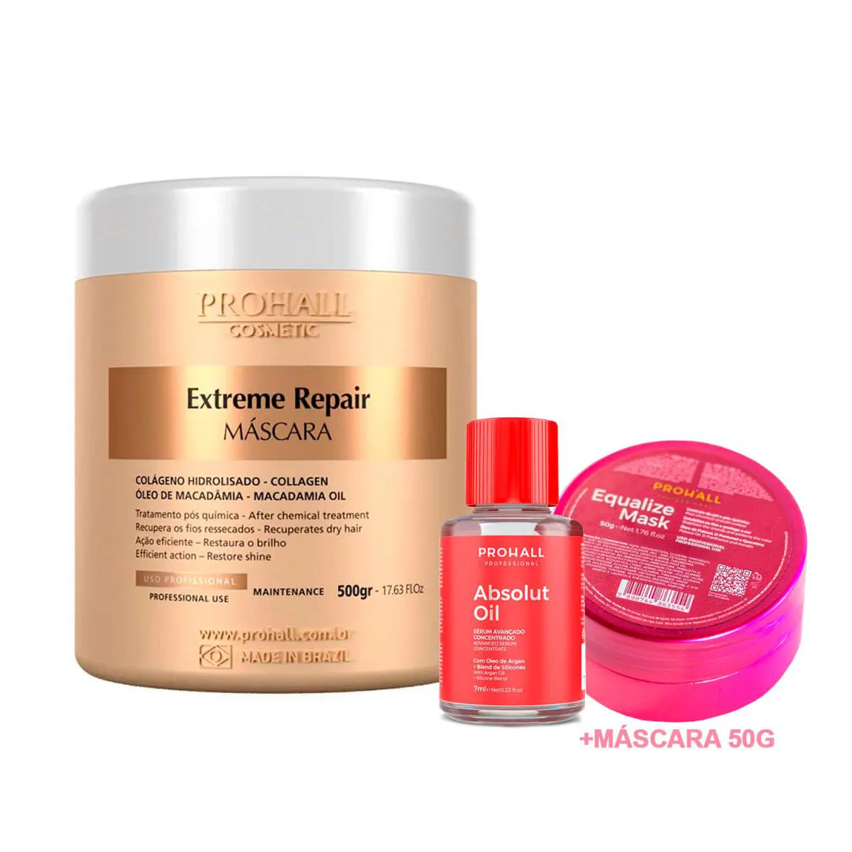 MáSCARA EXTREME REPAIR PROHALL 500G +ÓLEO7ML +EQUALIZE 50G