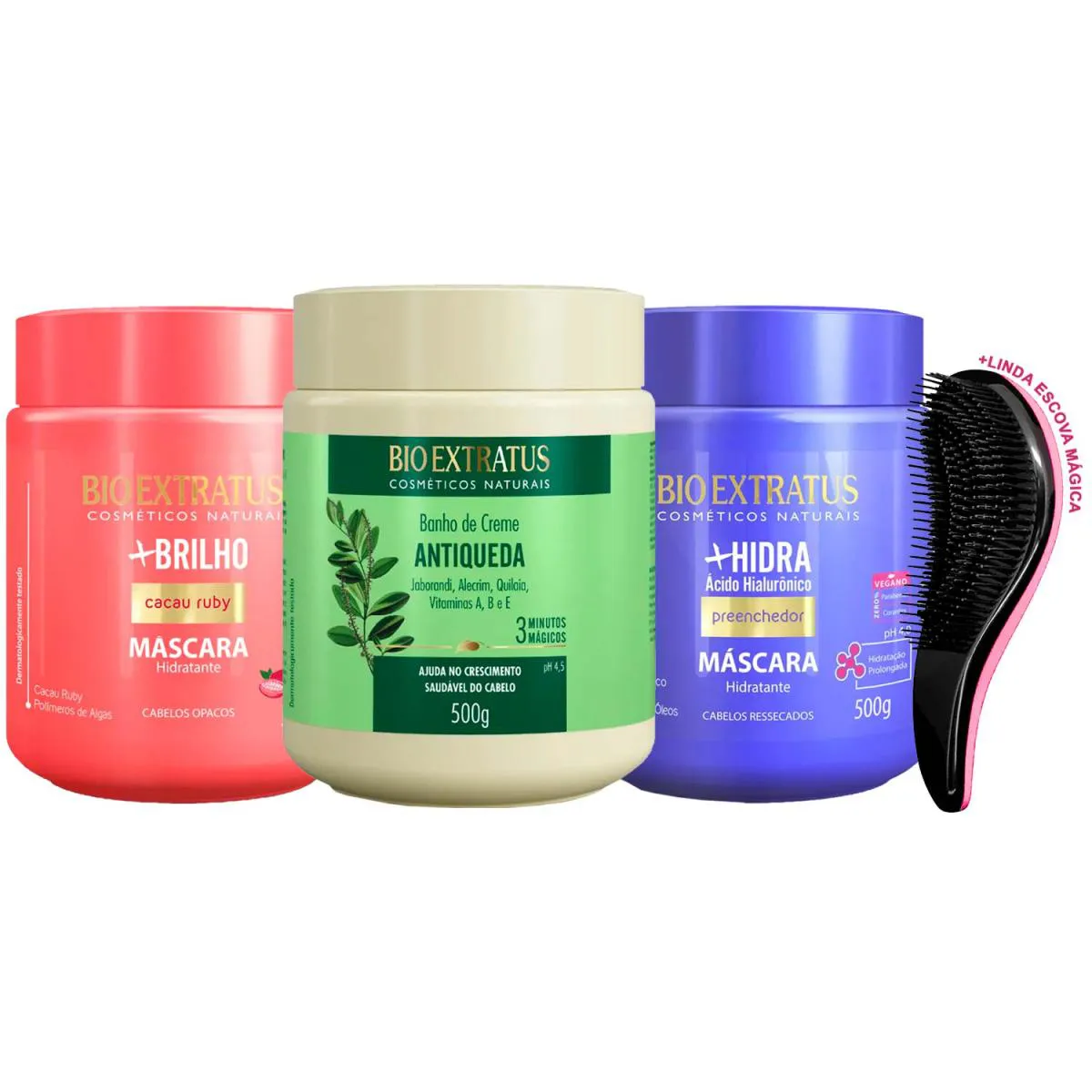 MáSCARAS BIO EXTRATUS +BRILHO JABORANDI +HIDRA 500G +ESCOVA
