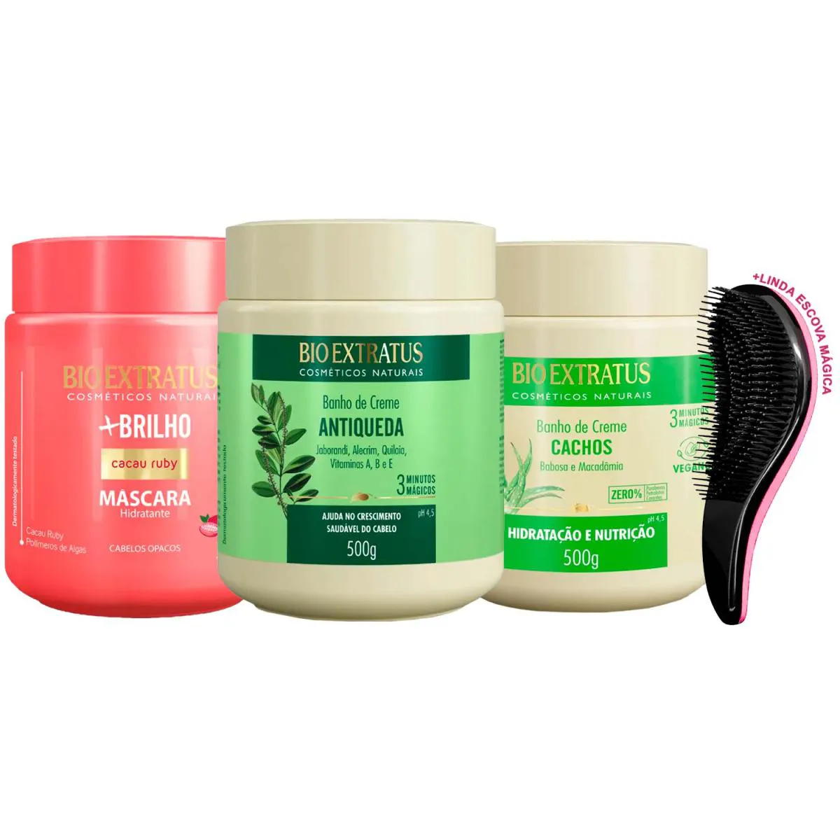 MáSCARAS BIO EXTRATUS +BRILHO JABORANDI CACHOS 500G +ESCOVA