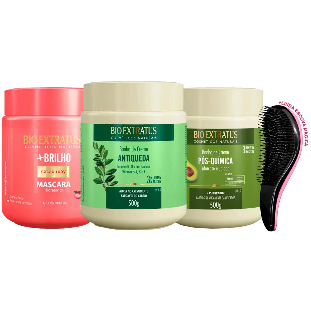MáSCARAS BIO EXTRATUS BRILHO JABORANDI ABACATE 500G +ESCOVA