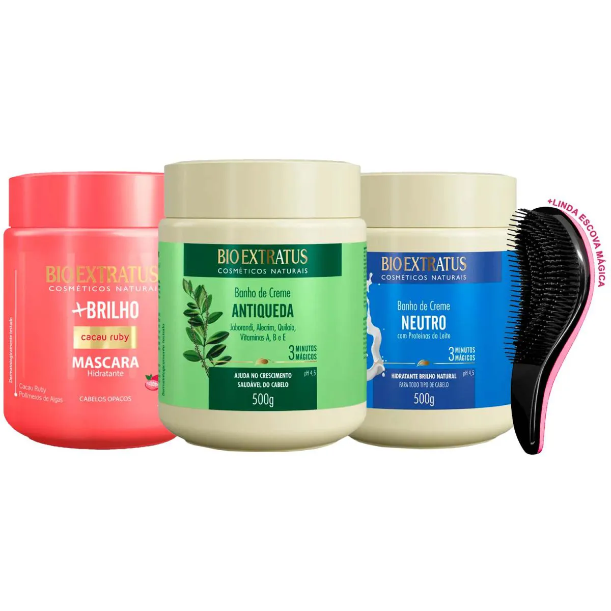 MáSCARAS BIO EXTRATUS BRILHO JABORANDI NEUTRO 500G +ESCOVA