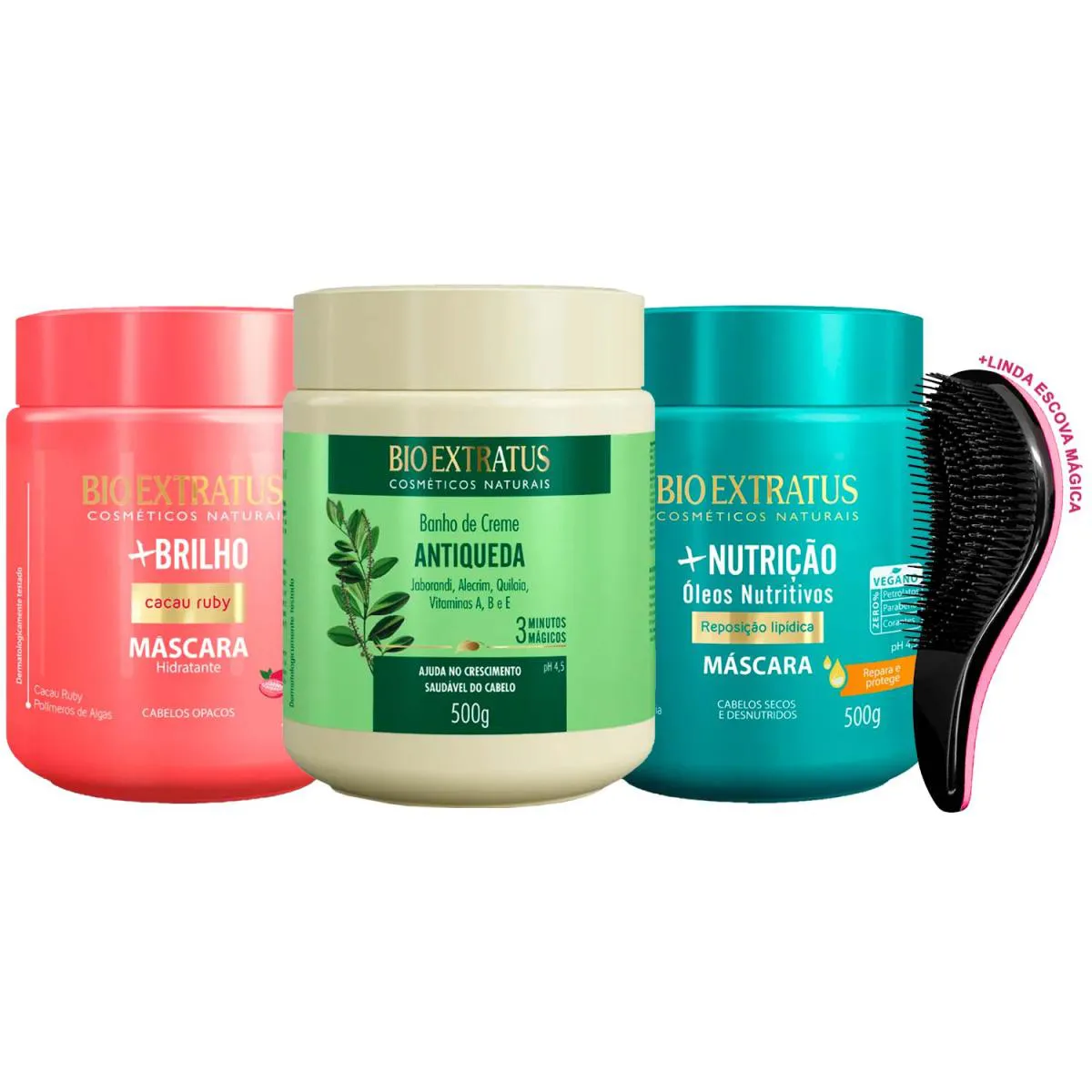 MáSCARAS BIO EXTRATUS BRILHO JABORANDI NUTRIçãO 500G +ESCOVA