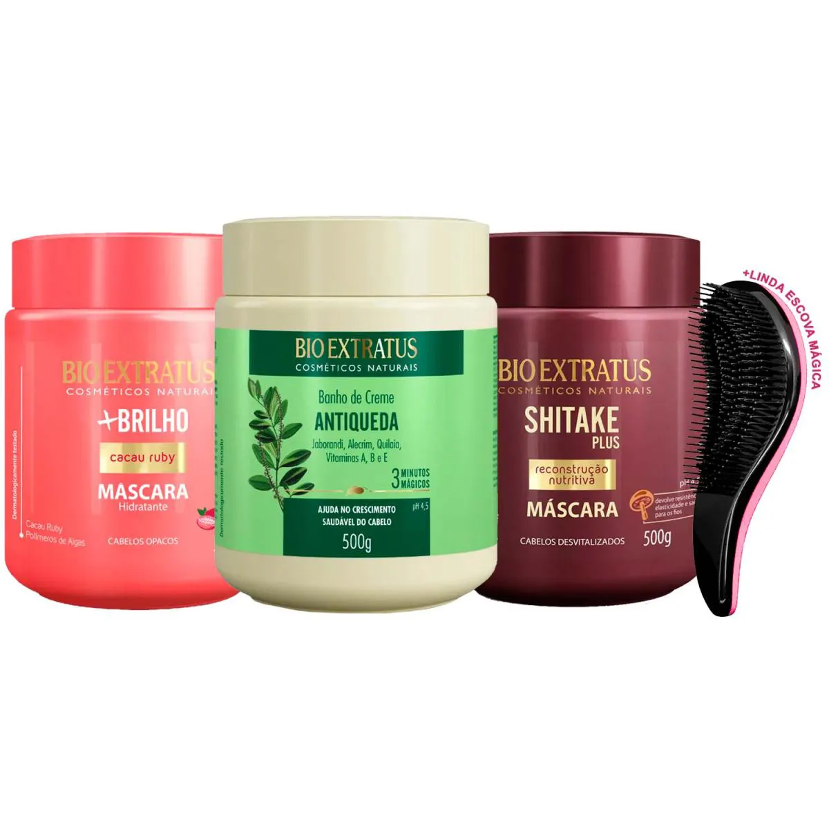 MáSCARAS BIO EXTRATUS BRILHO JABORANDI SHITAKE 500G +ESCOVA