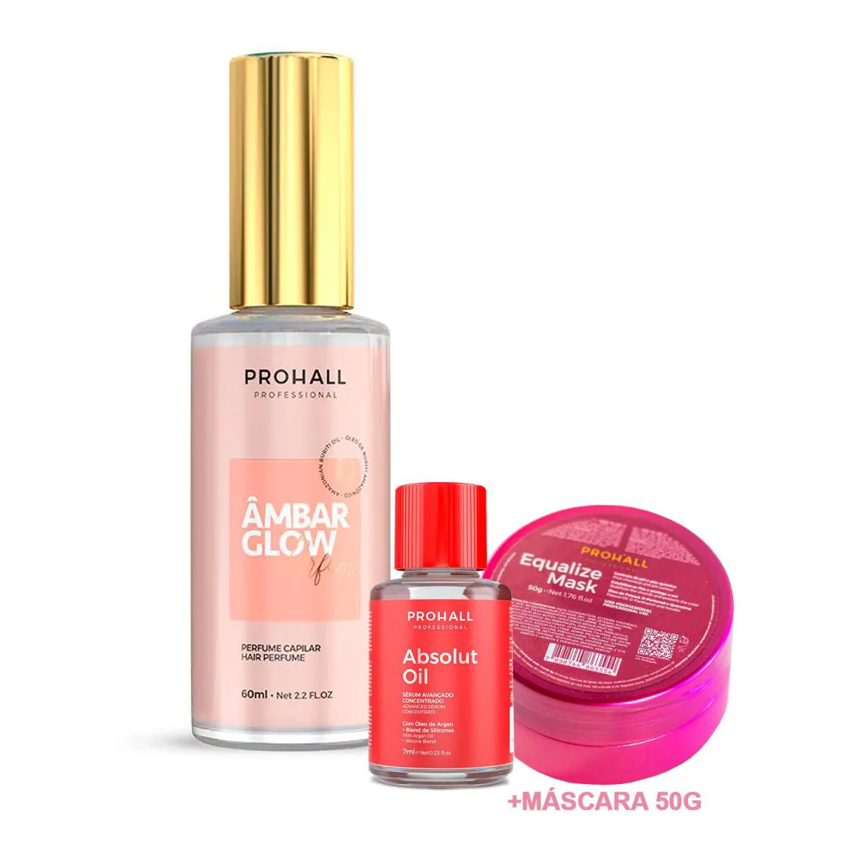 PERFUME DE CABELO AMBAR GLOW PROHALL +ÓLEO7ML +EQUALIZE 50G