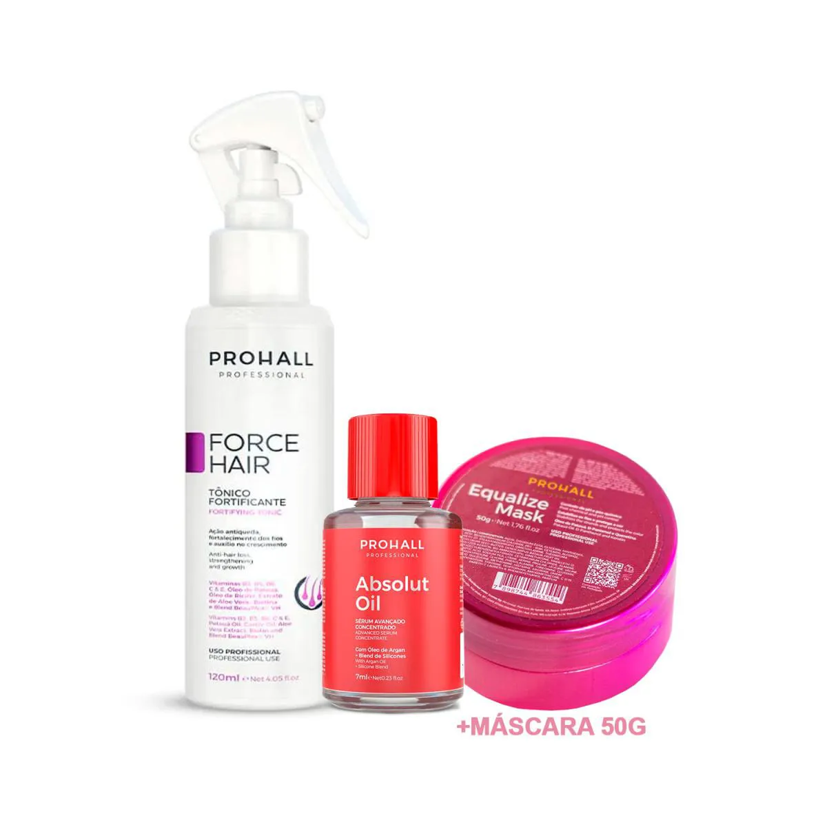 TôNICO FORCE HAIR PROHALL +REPARADOR7ML +MASK EQUALIZE 50G