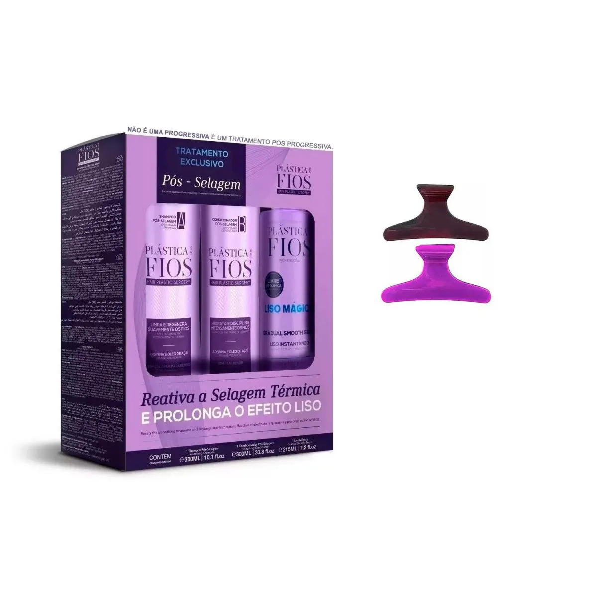 TRATAMENTO PóS ALISAMENTOS CADIVEU 300ML 3 ITENS +2PRESILHAS