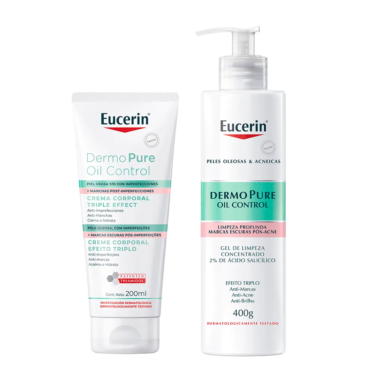 Kit Eucerin Dermo Pure Gel de Limpeza Facial Concentrado 400g + Creme Corporal Efeito Triplo 200ml